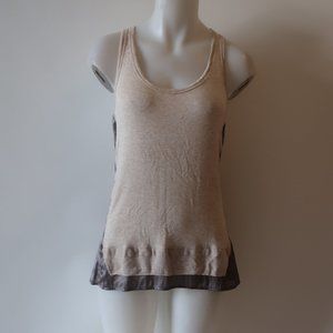 Womens Clu Beige Gray Satin Racerback Sleeveless Top S *
